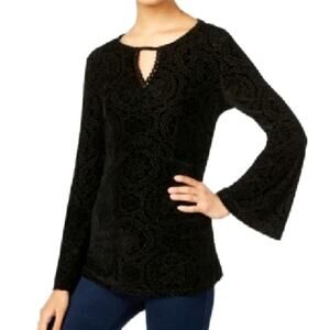 Style & Co. Velvet Burnout Top Women's Sz L Bell Sleeve Whimsigoth Fairy Grunge